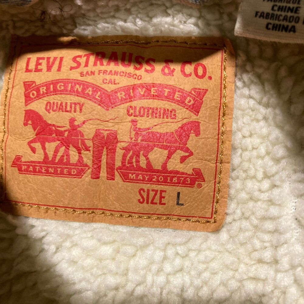 Levis Denim Jacket Men Large Blue Sherpa Lined Trucker Rodeo Western Coat Modern - Picture 6 of 8